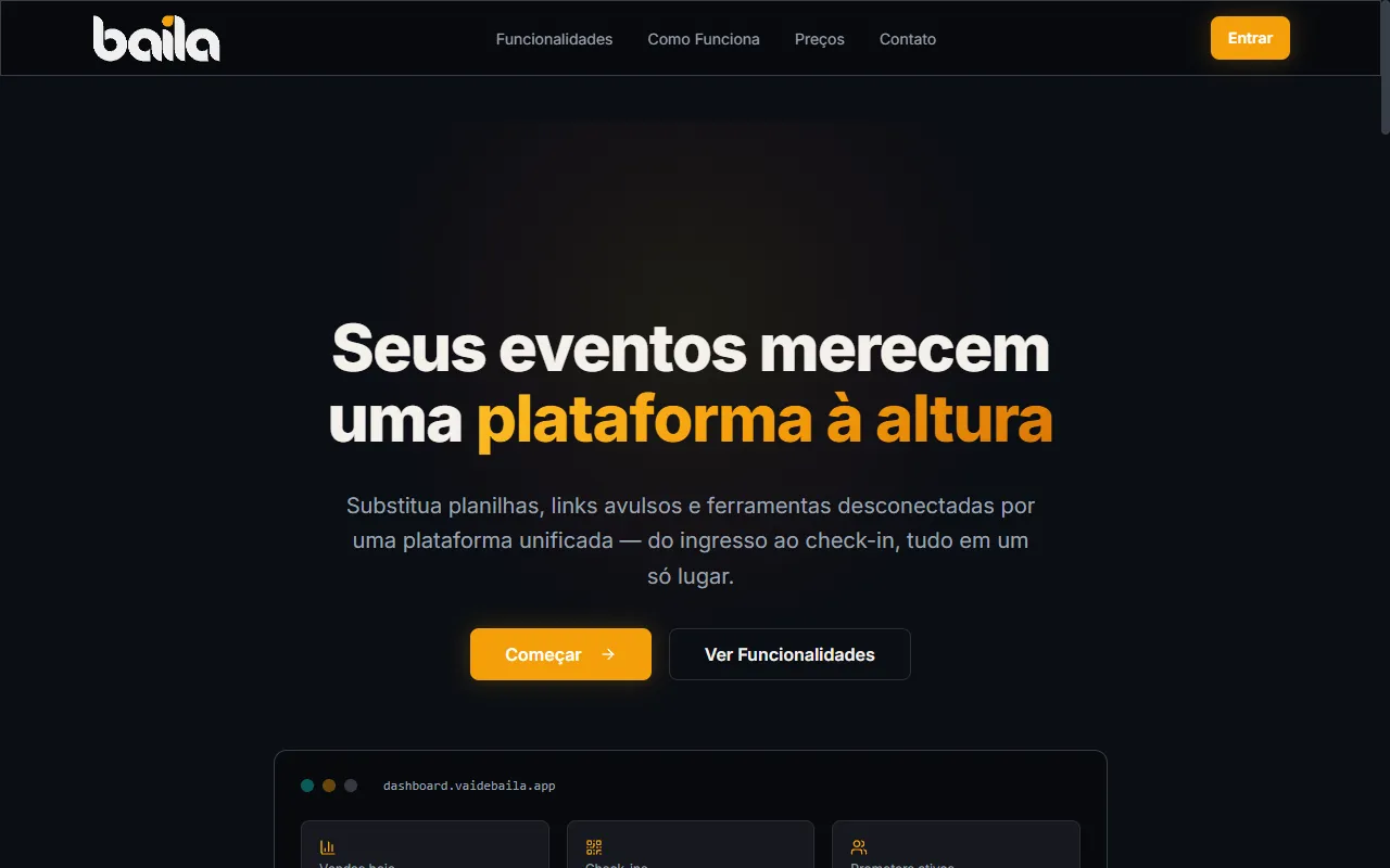 Baila landing page for event organizers